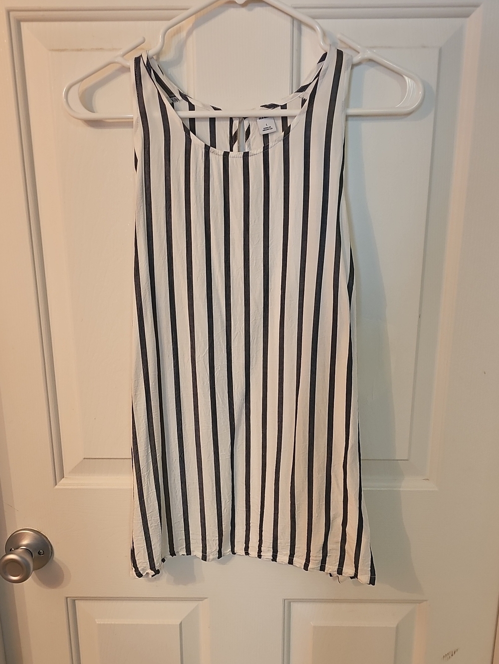 Old Navy White and Navy Vertical Stripe Blouse